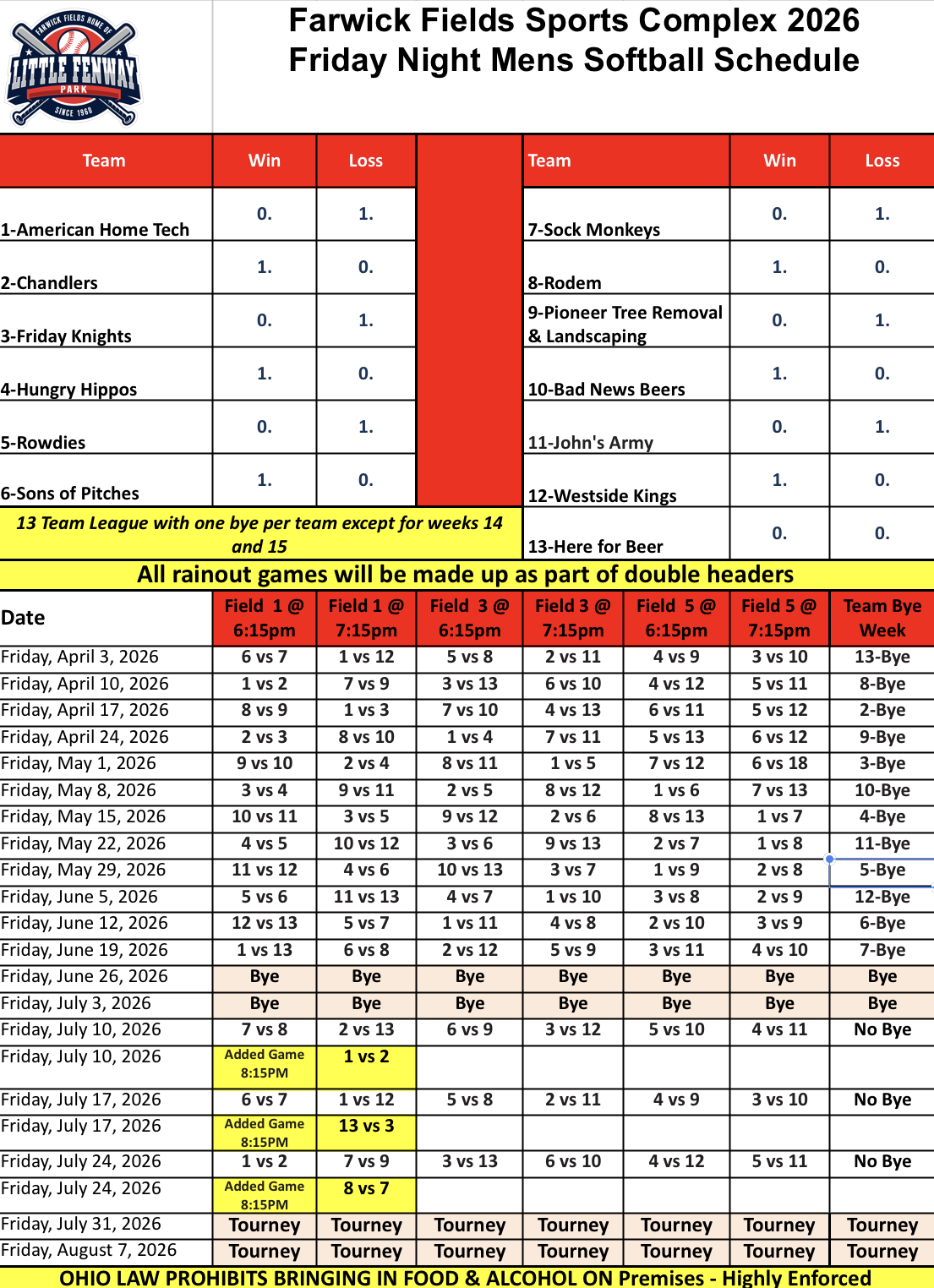 Adult Softball Schedule
